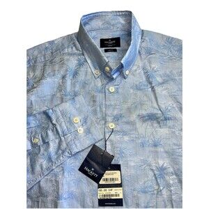 Hackett Men L All Over Palm Trees Tropical Jacquard Shirt Long Sleeve Slim Fit